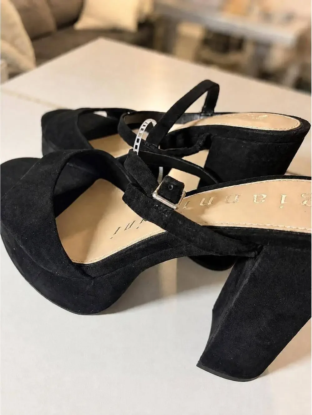 NWT Gianni Bini Black Suede Platform High Heel Sandals with Ankle Strap Size 10M